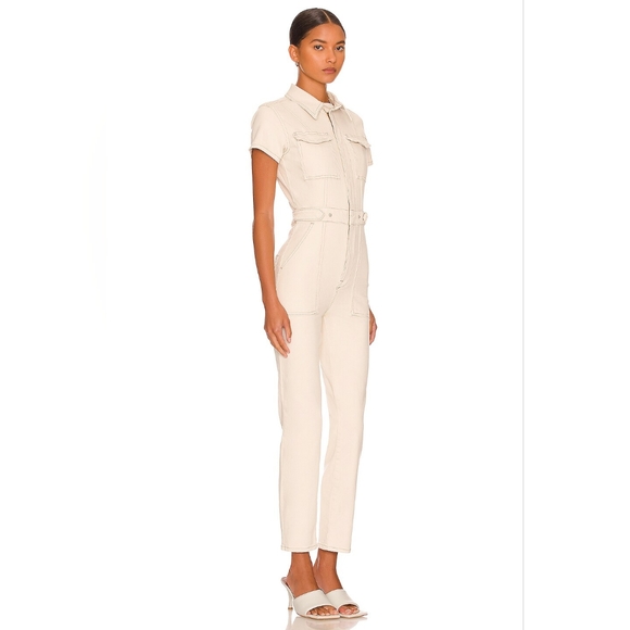 B9. GOOD AMERICAN FIT FOR SUCCESS DENIM JUMPSUIT IN BONE01 - Picture 3 of 11